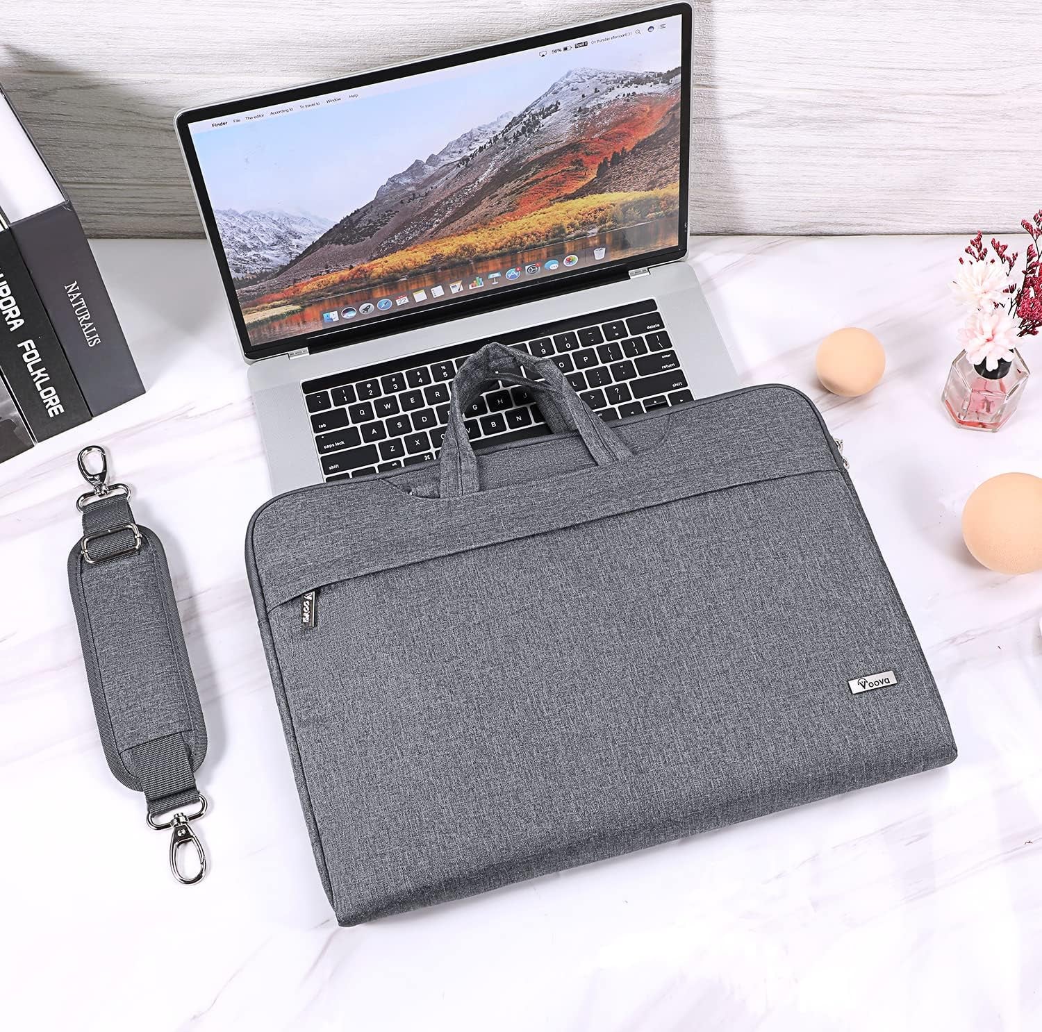 Laptop Bag Carrying Case 14 15 15.6 Inch with Shoulder Strap,Slim Computer Sleeve Cover Compatible with Macbook Pro 16,Surface Laptop 3/4,HP Pavilion 15,Dell XPS 15,Acer Chromebook,Grey