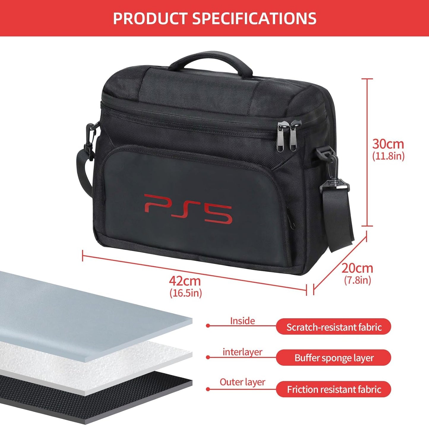 PS5 Case Storage Bag for PS5 for Play-Station 5 Controller Console Travel Carrying Case for Game Disc Gaming Mice USB Cable Charger & Accessories