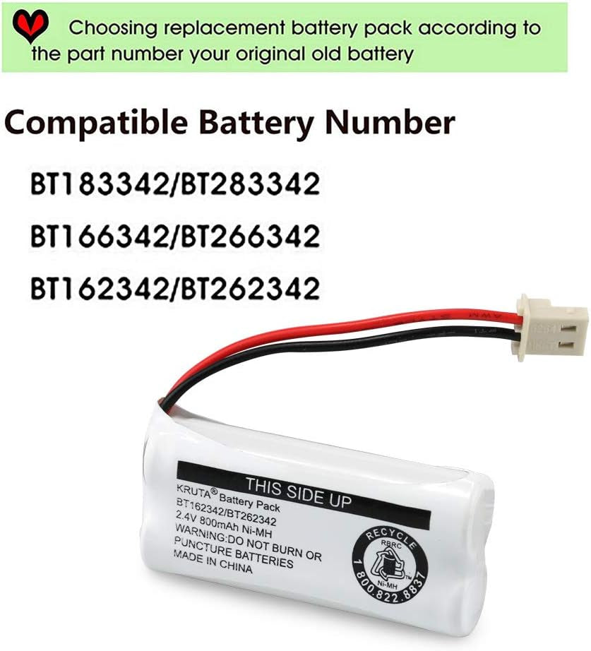 BT162342 BT262342 Cordless Phone Batteries Compatible with BT183342 BT283342 BT166342 BT266342 Vtech CS6114 CS6419 CS6719 At&T EL52300 CL80111 Handset Telephone (Pack of 2)