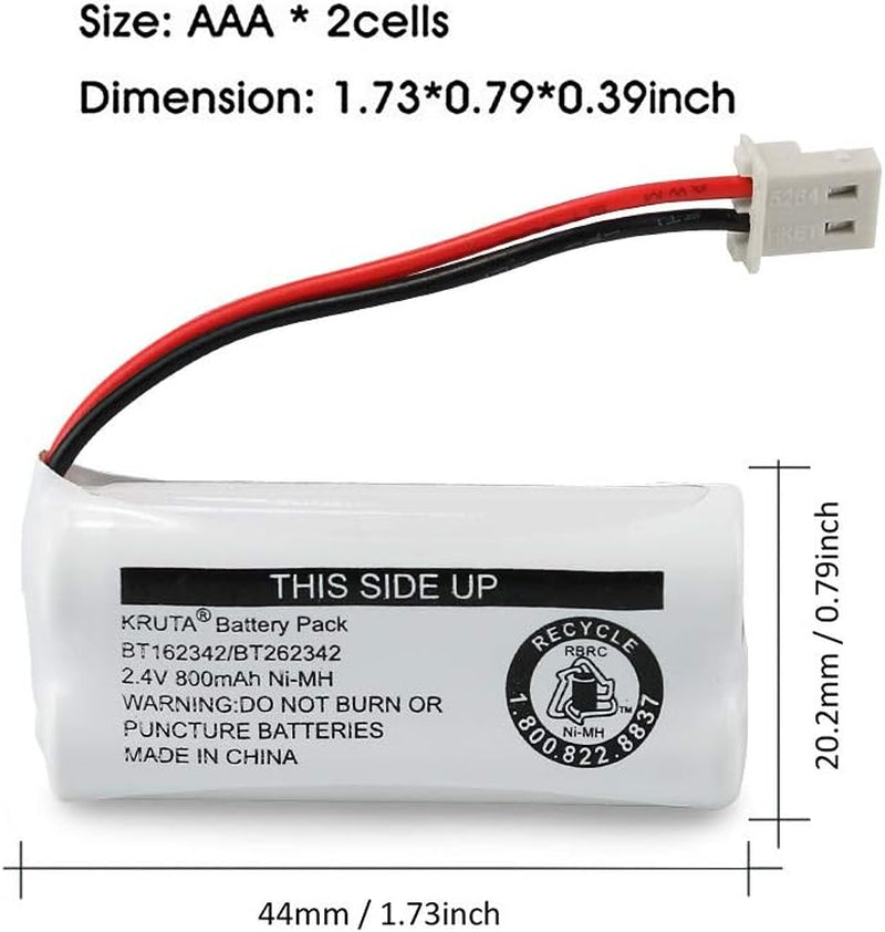 BT162342 BT262342 Cordless Phone Batteries Compatible with BT183342 BT283342 BT166342 BT266342 Vtech CS6114 CS6419 CS6719 At&T EL52300 CL80111 Handset Telephone (Pack of 2)