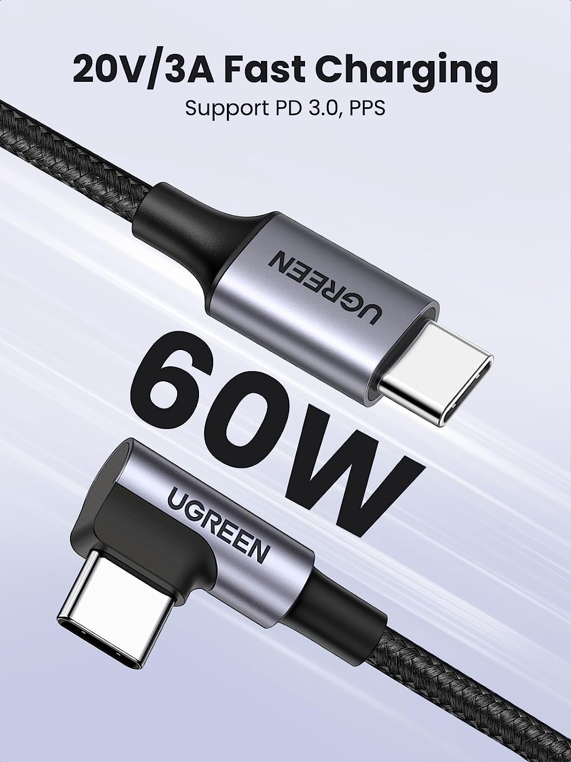 60W USB C to USB C Cable 2Pack Right Angle USB C Fast Charging Cable Compatible with Iphone 15/15 Plus/15 Pro/15 Pro Max/Macbook Pro/Ipad Pro/Samsung Galaxy S23/S22/Z Fold/Z Flip Etc. 6.6FT