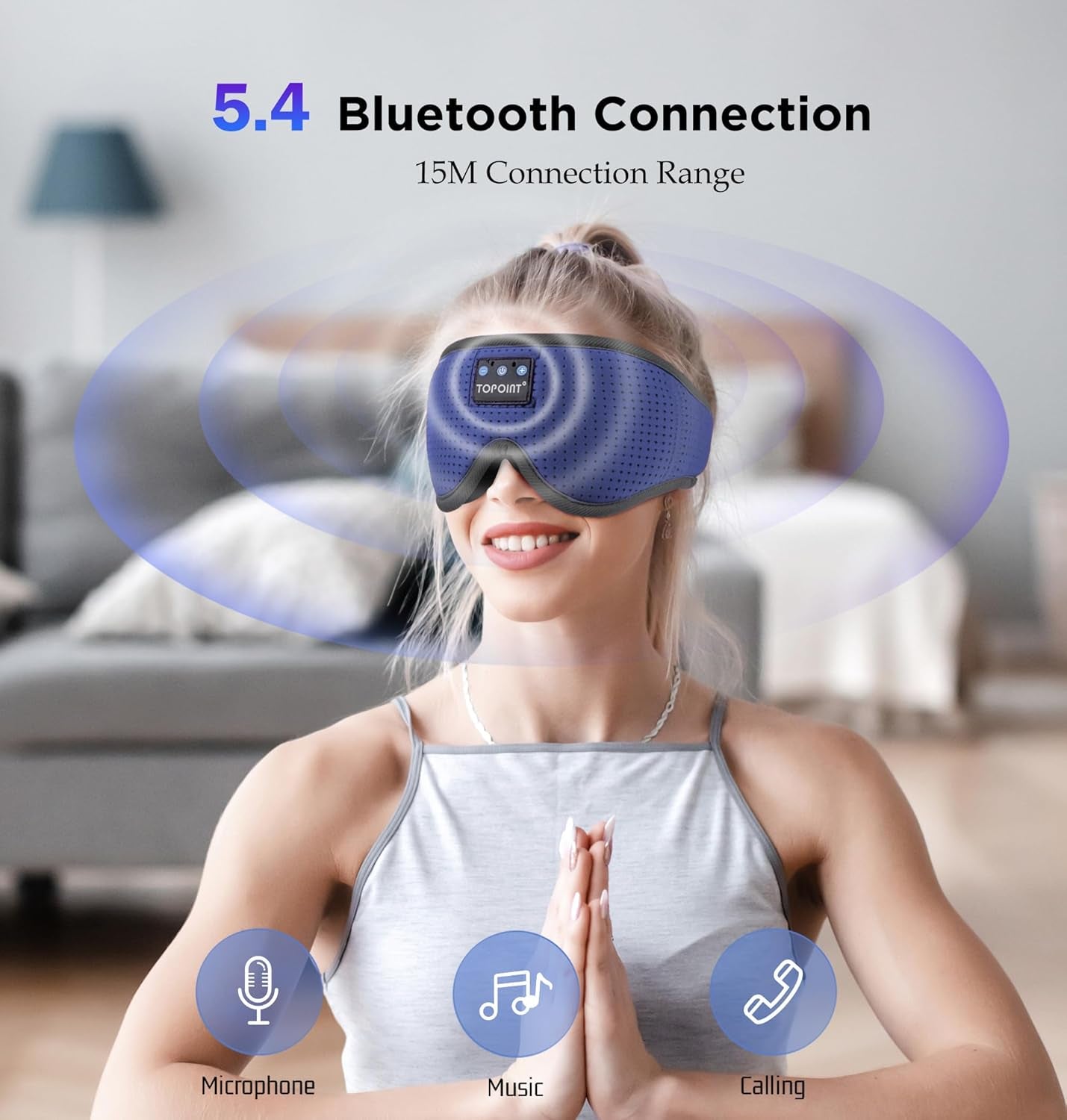 Sleep Headphones,  Bluetooth Sleep Mask with Bluetooth Headphones | Sleeping Headphones Bluetooth Wireless | Eye Mask Women Men Eyemask with Thin Speakers for Side Sleeper (Grey)