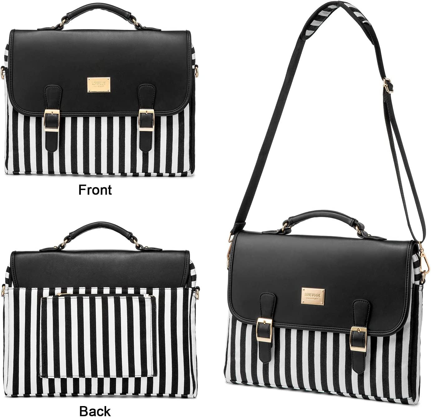 Computer Bag Laptop Bag for Women Cutelaptop Messenger Bag Case for Work College, Stripe-Black, 14-Inch