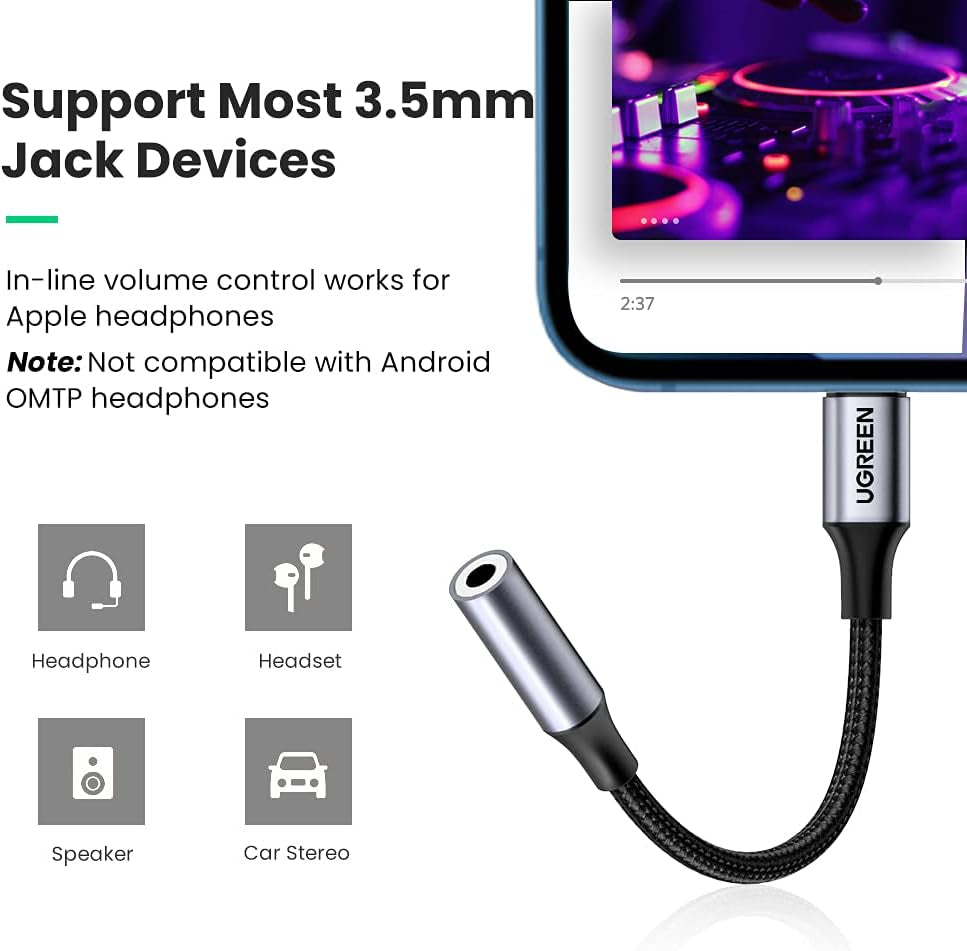 Headphone Adapter Lightning to 3.5Mm Adapter Apple Mfi Certified Aux Audio Jack Dongle Compatible with Iphone 14 Pro Max/14 Plus/13 12 Pro Max/Se/11 Pro Max/Xs, Grey