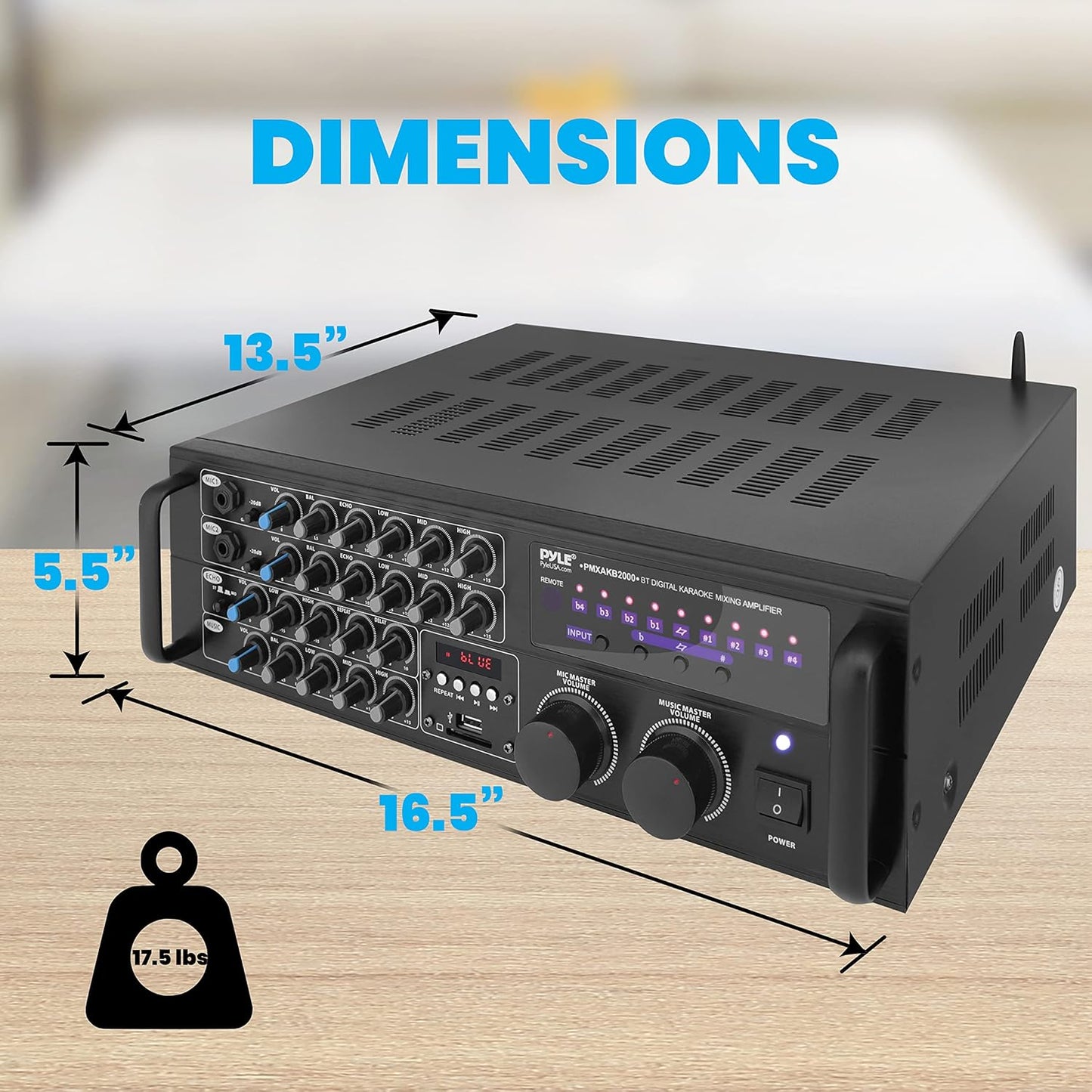 Dual Channel Bluetooth Mixing Amplifier - 2000W Rack Mount Karaoke Sound Mixer Audio Home Stereo Receiver Box System W/ RCA, USB, AUX - for Speaker, PA, Home Theater, Studio/Stage -  PMXAKB2000