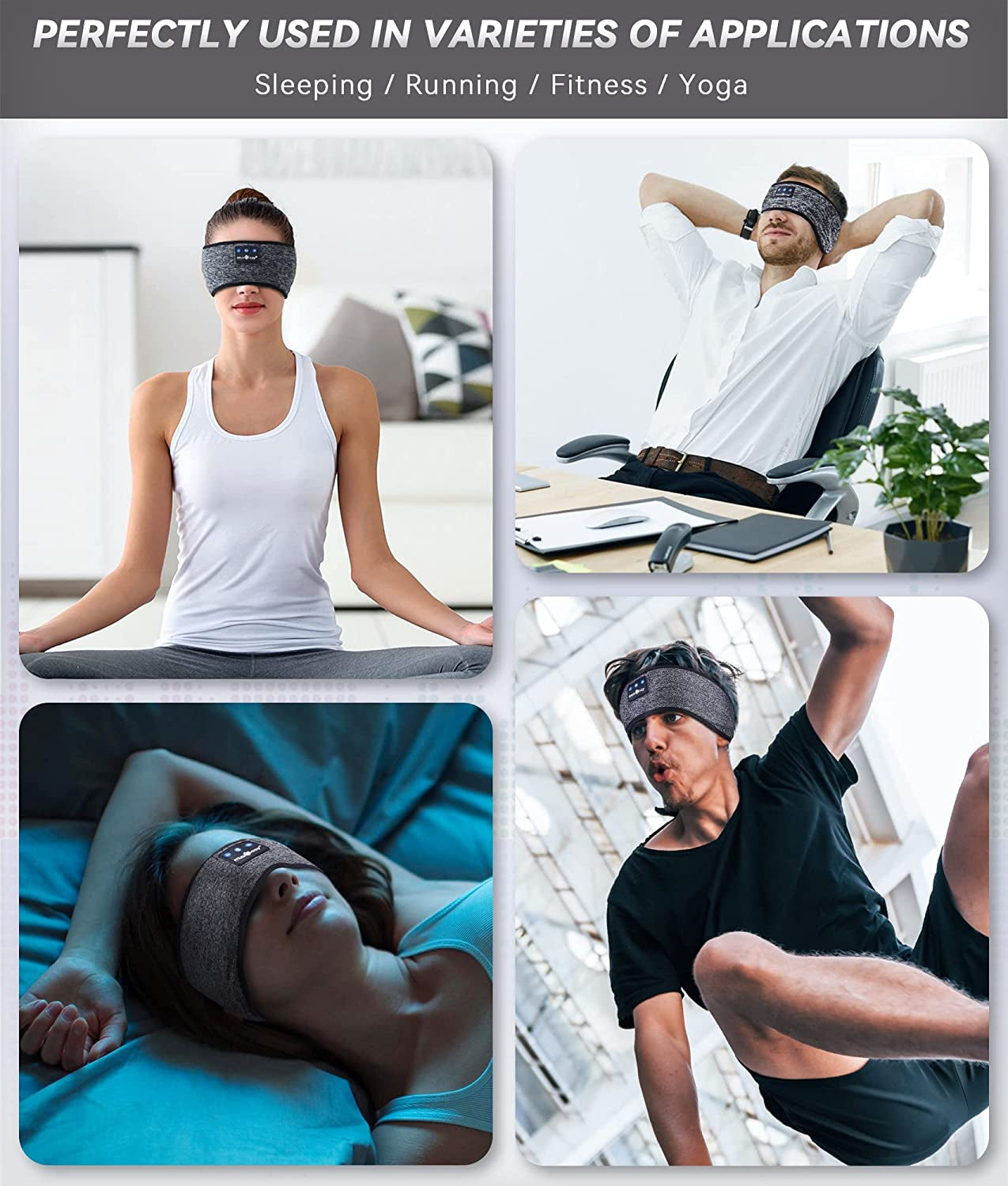 Sleep Headphones Bluetooth 5.2 Headband Headphones, Wireless Earphones Music Sleep Earbuds for Side Sleepers Sleeping Eye Mask for Women Men Workout Running Cool Unique Gifts