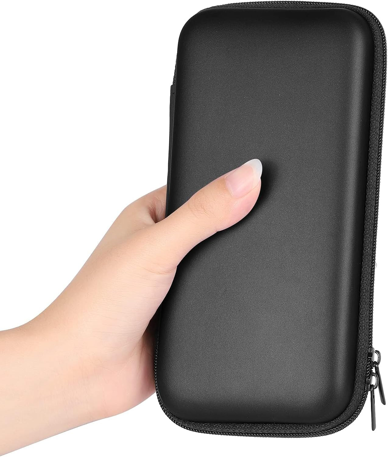 Shockproof Carrying Case Hard Protective EVA Case Impact Resistant Travel 12000Mah Bank Pouch Bag USB Cable Organizer Earbuds Sleeve Pocket Accessory Smooth Coating Zipper Wallet Black