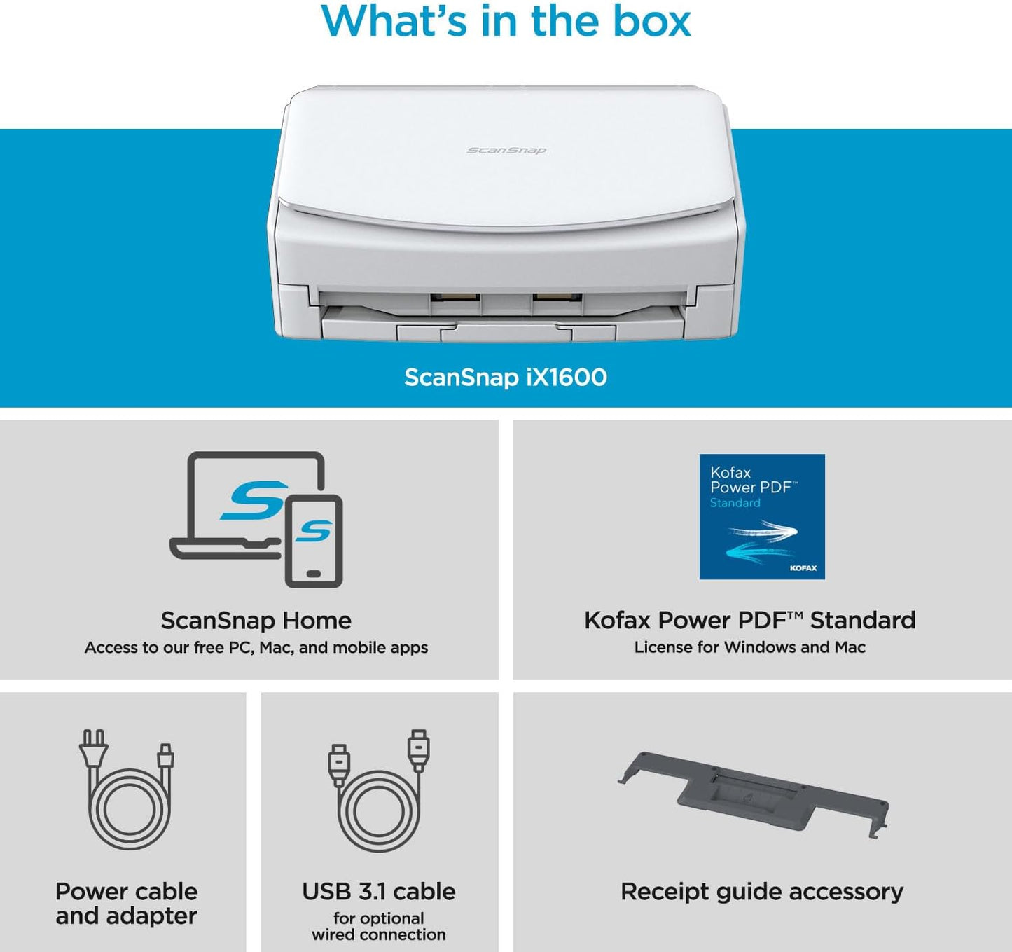 Fujitsu  Ix1600 Versatile Cloud Enabled Document Scanner for Mac or PC, White