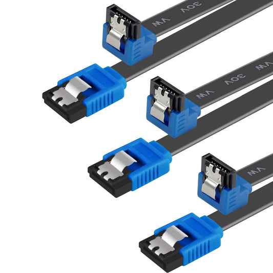 SATA Cable III, 3 Pack SATA Cable III 6Gbps 90 Degree Right Angle with Locking Latch 18 Inch for SATA HDD, SSD, CD Driver, CD Writer - Blue