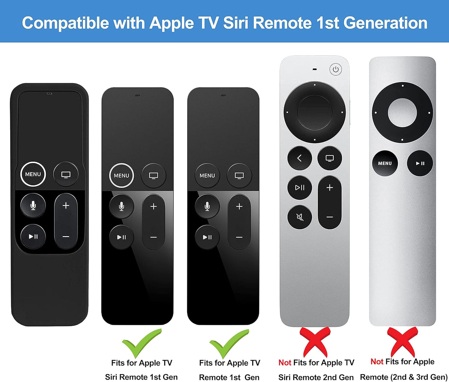 Silicone Case Compatible with Apple TV 4K 4Th 5Th Generation Siri Remote - Anti-Slip Shock Proof Soft Remote Cover Case Compatible with Apple TV 4K 4Th 5Th Gen Siri Remote Controller - Black