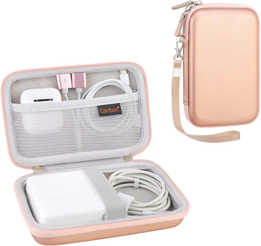 Carrying Case for Macbook Air Pro Charger Magsafe/Magsafe 2 Power Adapter, Iphone 12/12 Pro Magsafe Charger, USB C Hub, Type C Hub, USB Multiport Adapter, Hard EVA Shockproof Bag, Rose Gold