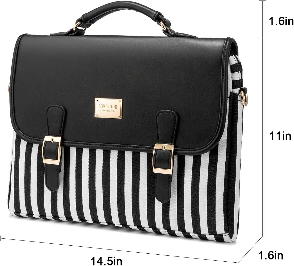 Computer Bag Laptop Bag for Women Cutelaptop Messenger Bag Case for Work College, Stripe-Black, 14-Inch